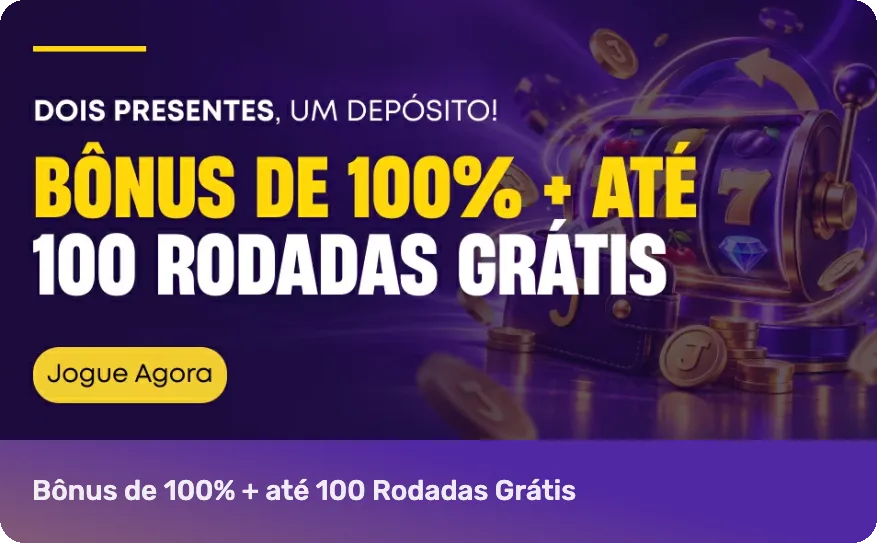 Card da página Promoções da Já.bet em 31/10/2026: «Bônus de 100% + até 100 Rodadas Grátis»